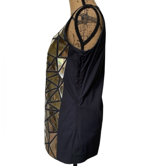 Tory Burch Holographic Mosaic Abstract Black Silver Sleeveless Top Womens Size 6 - Picture 7 of 13